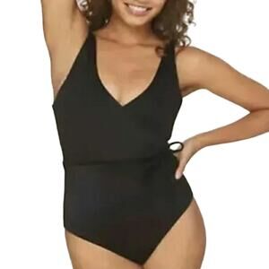 Andie The Belmar One Piece Black Tie Waist Swimwear Bathing Suit Size L New
